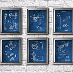 Skateboard Art Set di 6 pezzi di vernice per skateboard blu senza cornice, ottimo regalo per skateboarder o decorazione da parete per la camera di un ragazzo adolescente