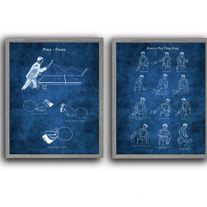 Ping Pong Table Tennis Decor Gift Wall Decor Set of 2 Unframed Art
