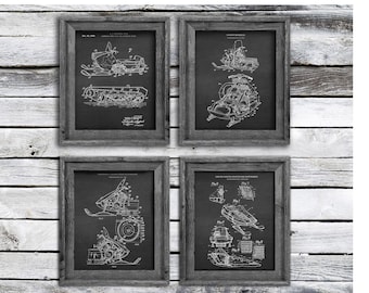 Snowmobile wall art, set of 4 unframed art prints - snowmobile art, snowmobile gift, Winter sports decor, anniversary gift for men