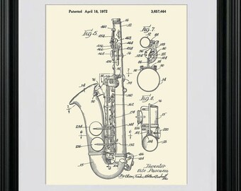 Alto Saxophone Patent Art Print, 1972 Vito Pascucci Design