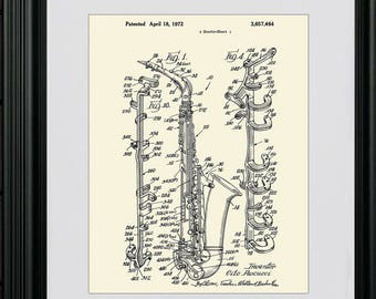 Saxophone Patent Art Print: 1972 Vito Pascucci Design