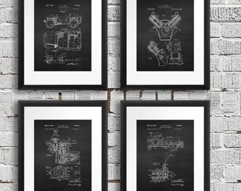 Willys Jeep Decor Wall Art Prints set of 4 unframed prints, Antique Jeep military vehicle parts patent, man cave decor, gift for jeep lover