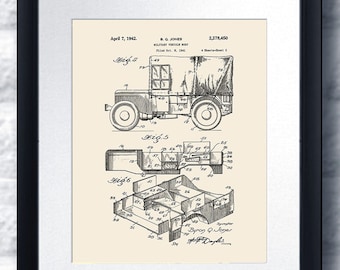 Vintage Willys Jeep Patent Print, Military Vehicle Art