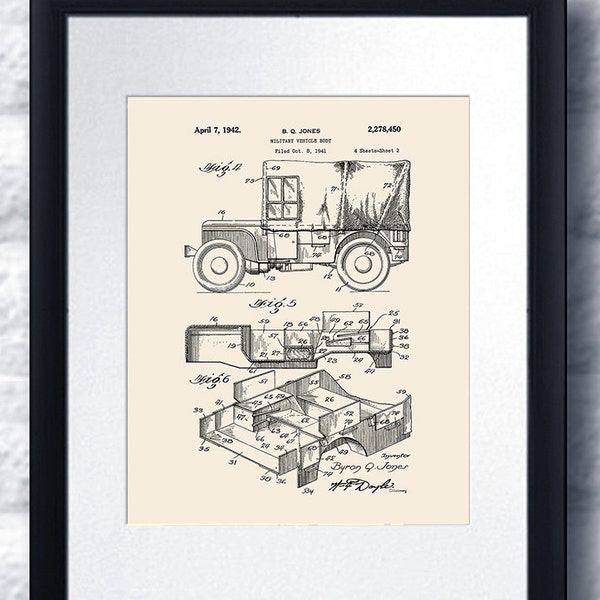 Military Vintage Willys Jeep Patent Print #12 1942 Military vehicle body, vintage jeep decor, Jeep Gift, US Army Transport WWII era