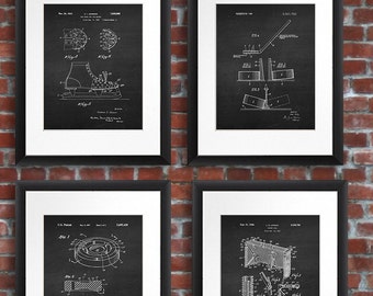 Ice Hockey Patent Art Prints, Chalkboard Style, Set of 4