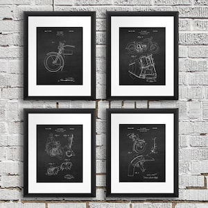 Vintage Harley Davidson Motorcycle Patent Wall Art Posters set of 4, Harley set 4C, Harley Motorbike Decor. Motorcycle Decor, Gift for Biker
