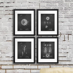 Golf Balls Poster, Golf Art set of 4 prints, Chalkboard Art Prints, Golf Decor ideas, Golf Patents, golf  Gift, Black White Office Decor