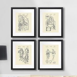 Outer Space wall Decor set of 4 prints, NASA prints, Boys Bedroom Wall Decor, Space Suit Patents, Space Decor, Science Nerd Decor, Geekery image 1