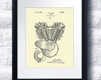 Impression artistique sur le brevet du moteur de moto Harley Davidson 1923
