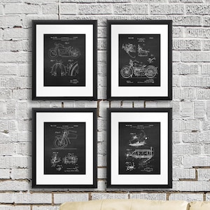 Harley Davidson Decor Motorcycle Patent Wall Art Posters set of 4, Harley set 4B, Harley Biker Decor. Motorcycle Decor, Gift for Biker