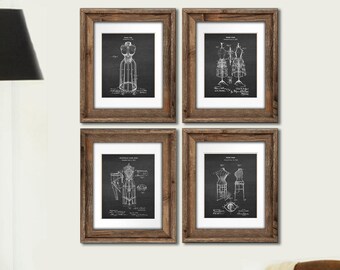 Dress Form Blueprint Art Prints, Sewing Room Decor (Set of 4)