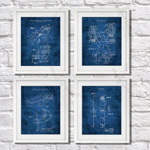 Lake house decor Water Ski decor set of 4 art prints Blue art prints, Water Sports decor, Water Skis tow rope water ski gloves boating decor