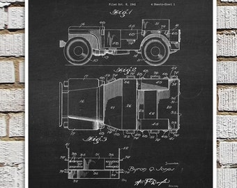 Willys Jeep Patent Art Print, Military Vehicle Blueprint