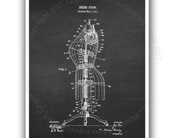 Dress Form Patent Art Print, Sewing Room Decor