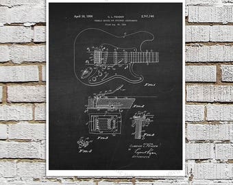 Vintage Fender Guitar Patent Print #2 Black Chalkboard Art Fender Guitar Patent art print Electric Guitar Gift for Musician