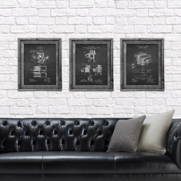 Antique Camera Blueprint Art Prints set of 3 Unframed Black and White Camera Patent Wall Art Photographer Gifts Patent Photography Chk3B