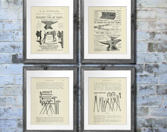 Blacksmith Art Prints – Vintage Tool Manual Reproductions, Set of 4