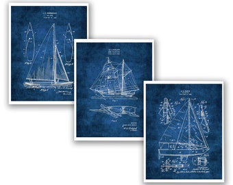Sailboat Art Blueprints Sailing Wall Decor Set of 3 Unframed Art Prints Sailing Gifts