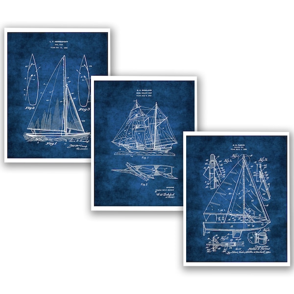 Sailboat Art Blueprints Sailing Wall Decor Set of 3 Unframed Art Prints Sailing Gifts