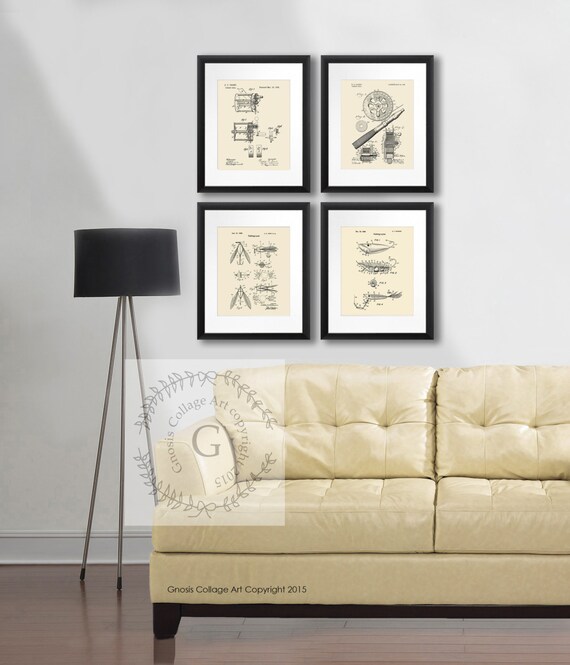 Fishing Decor Fishing Lure Fishing Reel Patent Art Prints Set Etsy