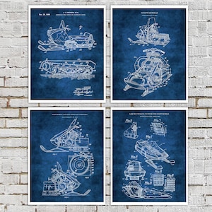 Snowmobiling Home Decor, set of 4 unframed art prints - snowmobile poster, snowmobile gift, Winter sports decor, anniversary gift for men