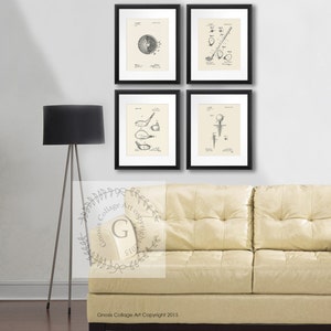 Golf octrooi wordt afgedrukt set van 4 unframed neutrale wall art prints voor Decor van de partij van de verjaardag van het Golf of als Golf pensioen geschenk