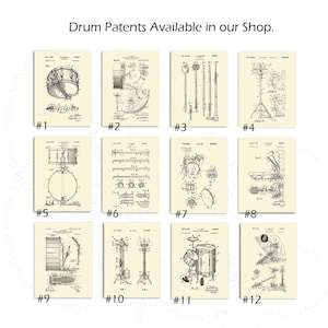 Vintage Drum Set Patent Art Posters set of 12 Art prints Gift for drummer, Musician Wall Decor, Musician gift, Teen wall decor image 5