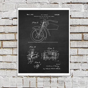 Harley Davidson Motorcycle Patent Art Print #B3 with Chalkboard Image. Black Wall Art, Gift for Biker, Motorbike Decor, Harley Wall Decor