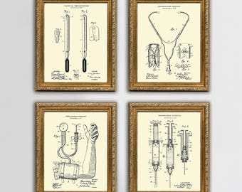 Medical Patent Prints, Doctor's Office Decor, Set of 4