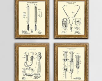 Doctor's Office Wall art set of 4 Unframed Cream Medical Patent prints,  medical school graduation gift, nurse gift, Gift for Doctor