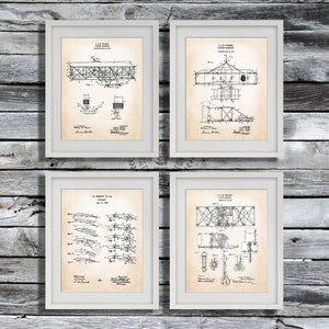 Aviation Decor Wright Brothers Biplane Invention Blueprint Set von 4 Ungerahmten Kunstdrucken