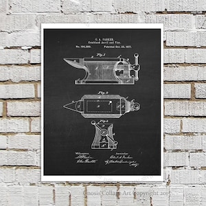 Blacksmith&#39;s Anvil Patent Poster, Blacksmith Patent Print #1, Chalkboard patent Black Wall Art, Metalworking technical drawing art print