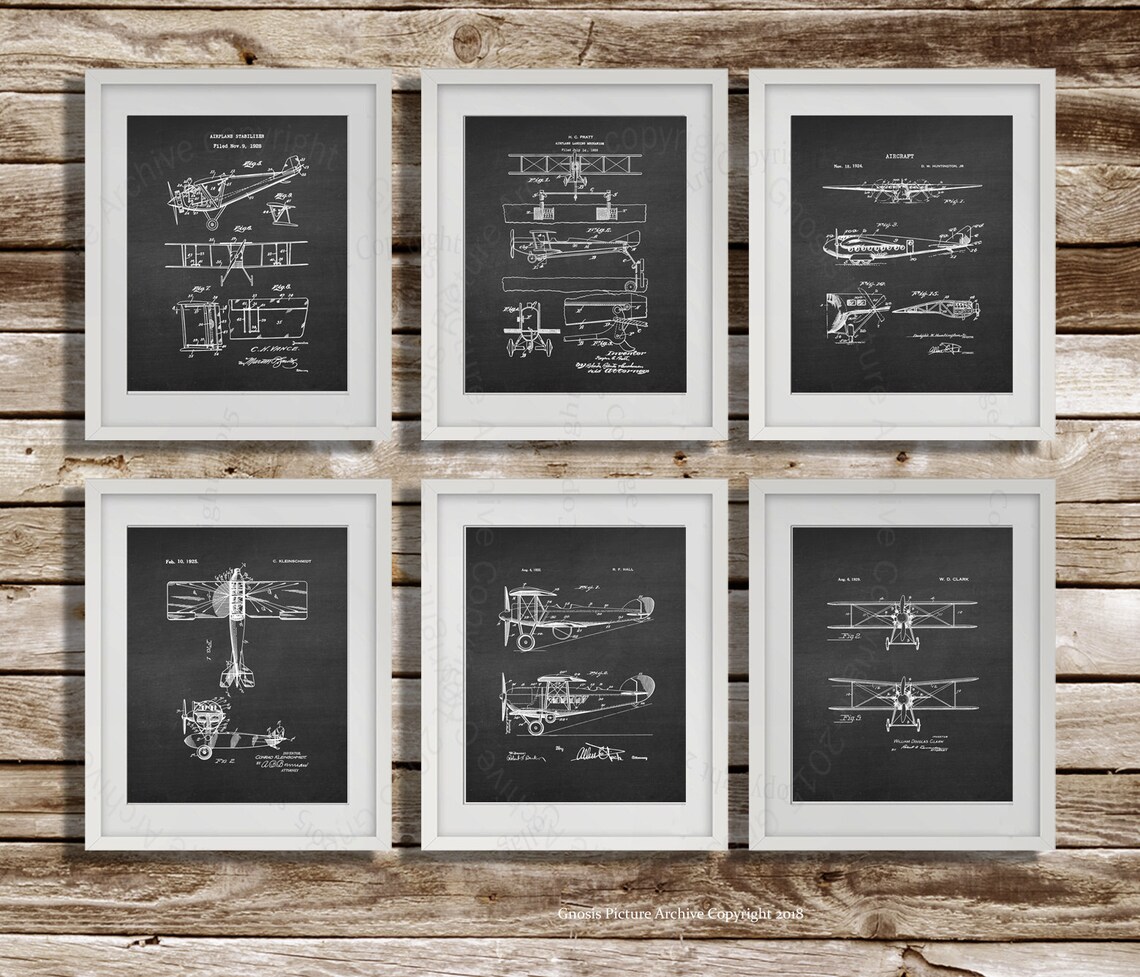 Aviation Vintage Airplane Blueprint Set of 6 Unframed Art Prints Pilot ...