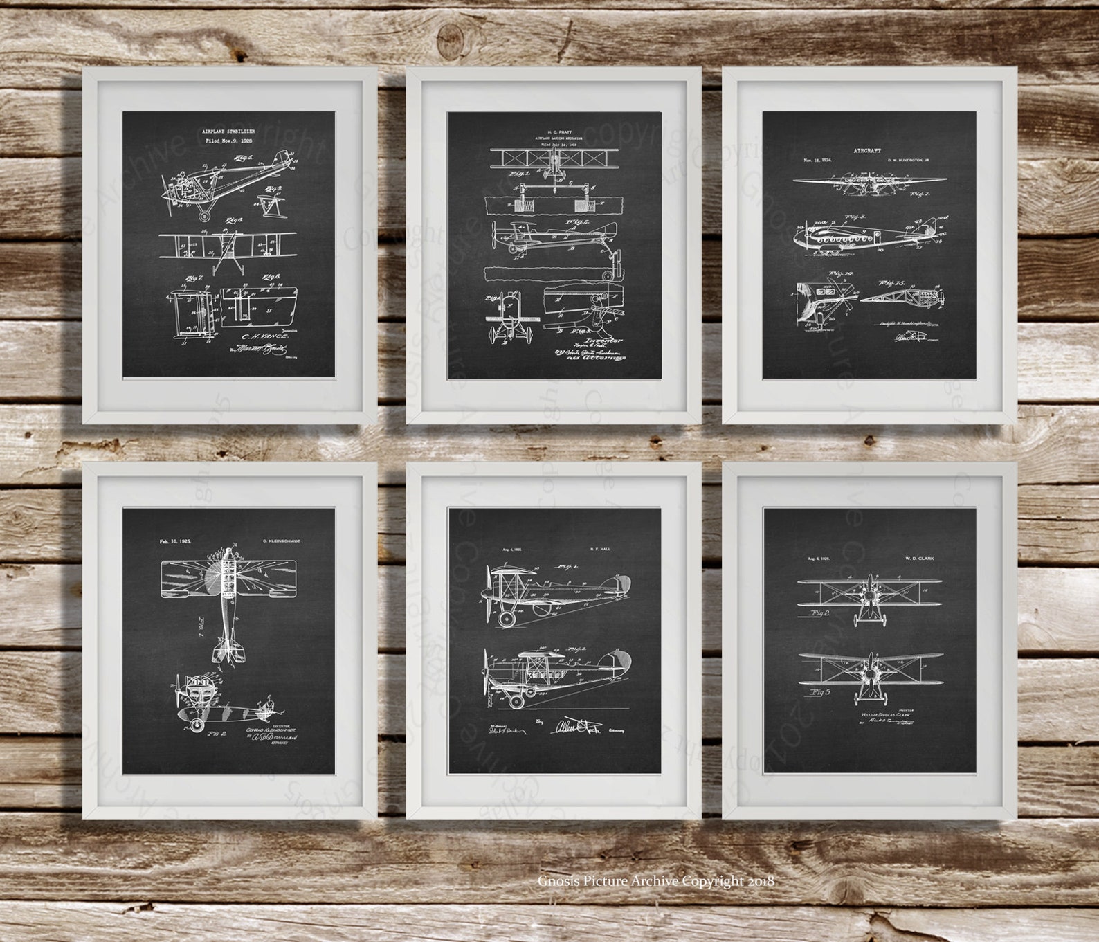 Aviation Vintage Airplane Blueprint Set of 6 Unframed Art Prints Pilot ...