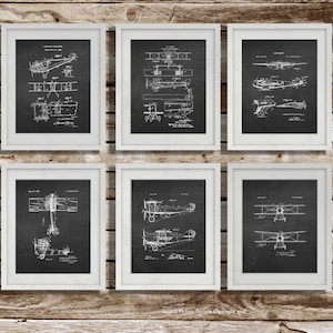 Aviation Vintage Airplane Blueprint Set von 6 Ungerahmten Kunstdruck-Pilot-Geschenke