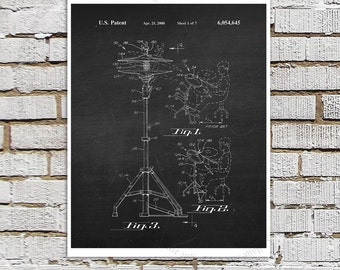 Hi-Hat Drum Kit Patent Art Print – Chalkboard Background