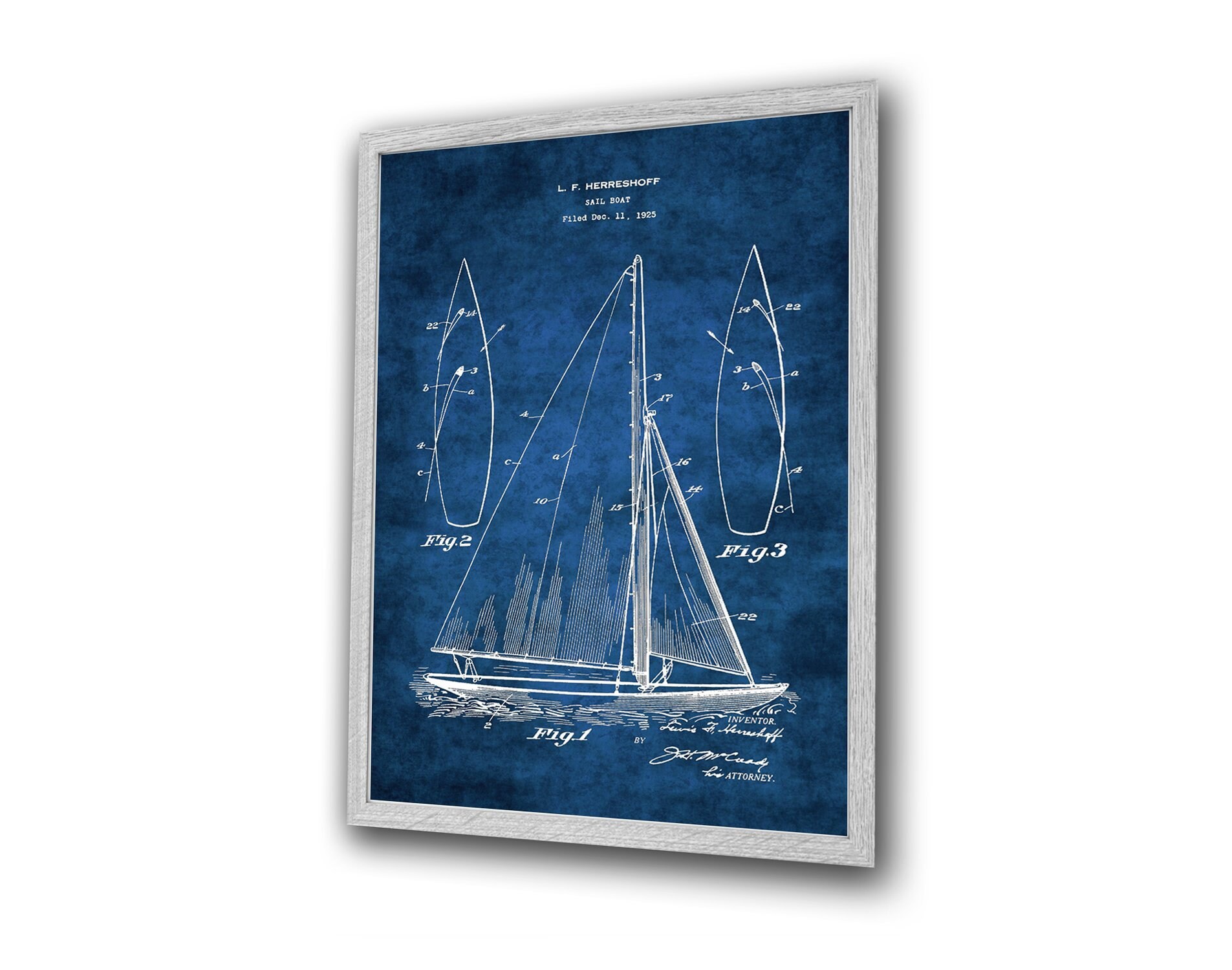 Lake House Decor Sail Boat Blueprint Patent Wall Art Sailboat | Etsy