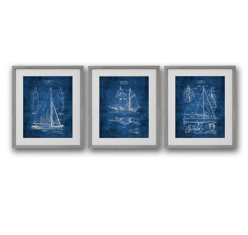 Sailboat Art Blueprints Sailing Wall Decor Set of 3 Unframed Art Prints Sailing Gifts image 2