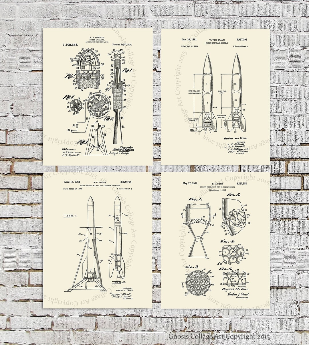 Rocket Patent Art Prints, Wernher Von Braun Design, Set of 4 - Etsy