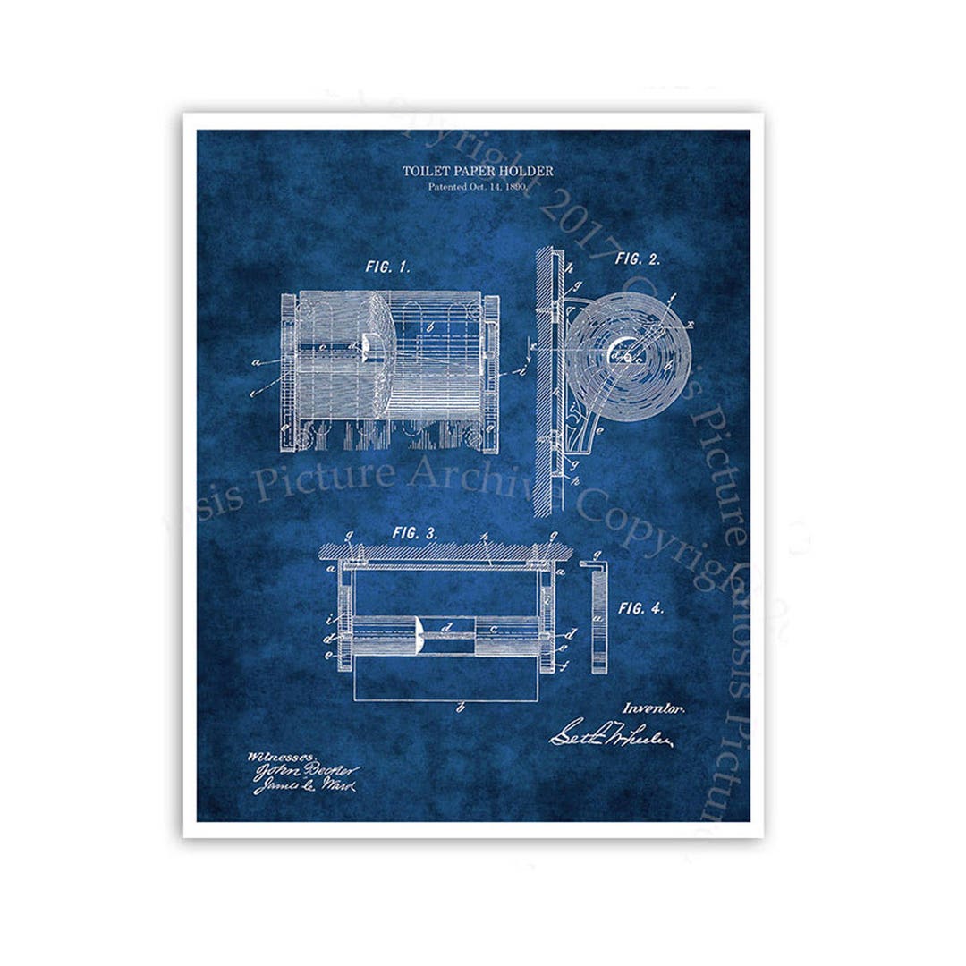 Toilet Paper Holder Patent Print, 1890 Blueprint Bathroom Art - Etsy