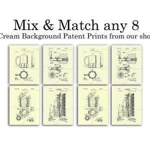 Any 8 Cream Background Patent Art Prints, choose from sizes 5x7&quot;, 8x10&quot;,  11x14&quot; or 12x18&quot;