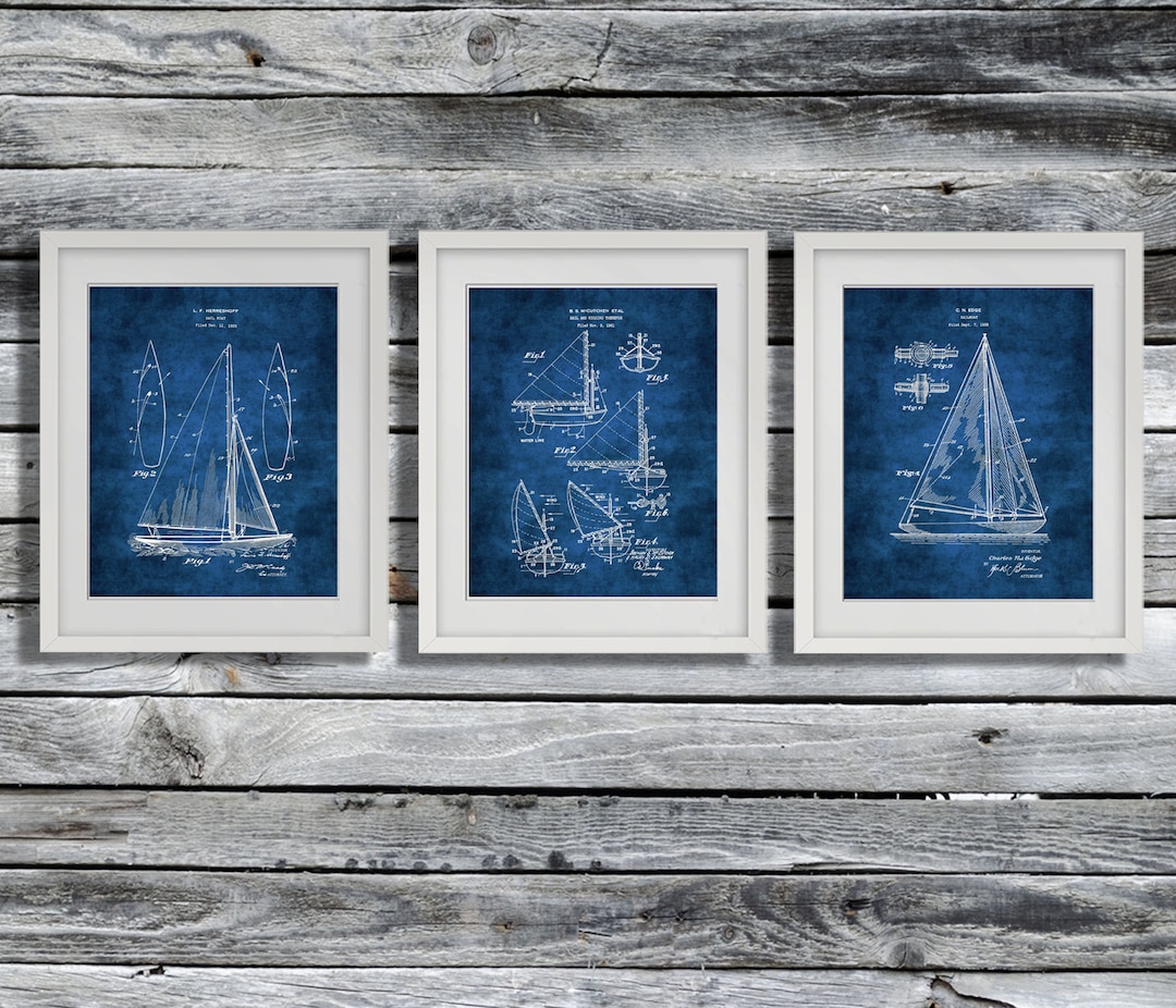 Sailboat Blueprint Art Print Set of 3, Unframed Sailing Decor - Etsy