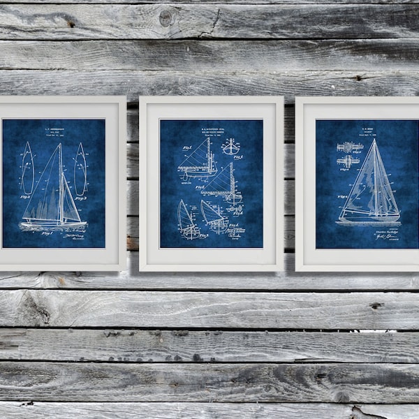 Sailboat Art Blueprints Sailing Wall Decor Set of 3 Unframed Art Prints Sailing Gifts