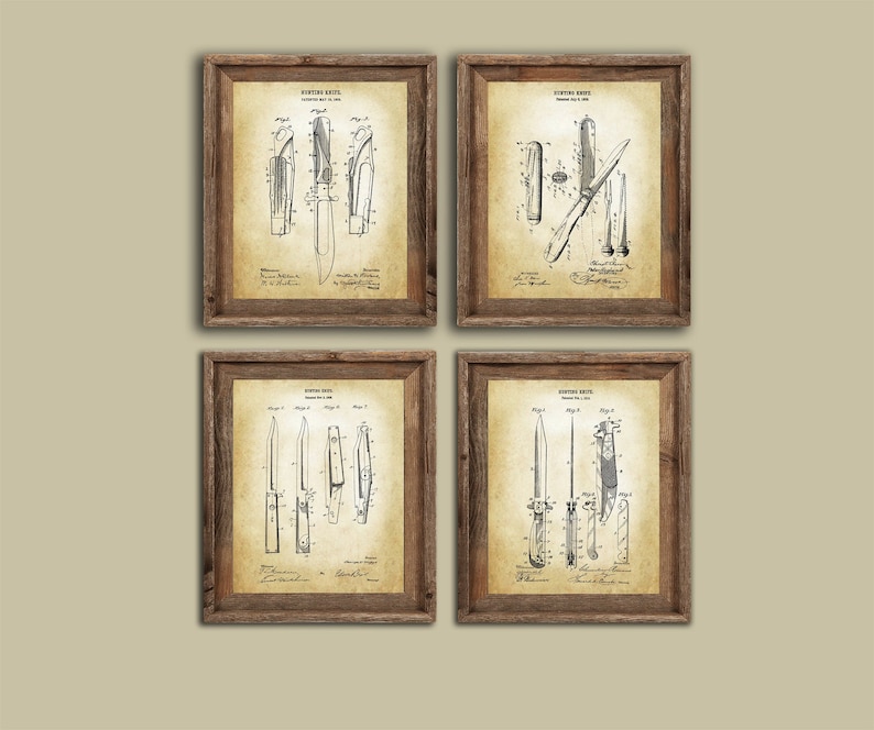 Hunting Knives Art Prints Set of 4 Unframed Patent Blueprints Etsy