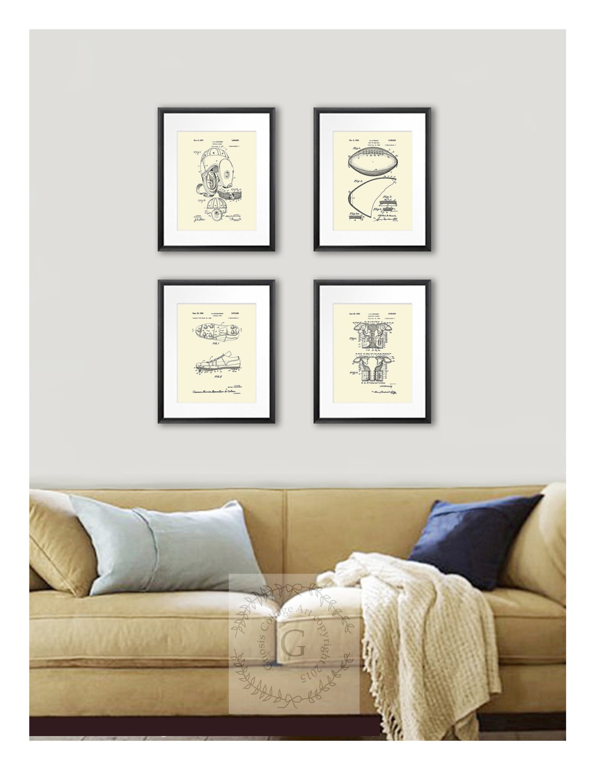 Football Wall Decor Set of 4 Unframed Cream Colored Wall Art Etsy