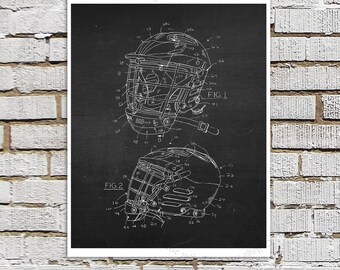 Patent na kask do lacrosse'a, wydruk artystyczny w stylu tablicy