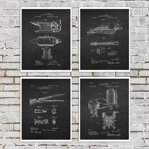 Blacksmith Decor set of 4 unframed art prints - Blacksmith Tools Anvil, Tongs patents blacksmith gift for him blacksmithing gift