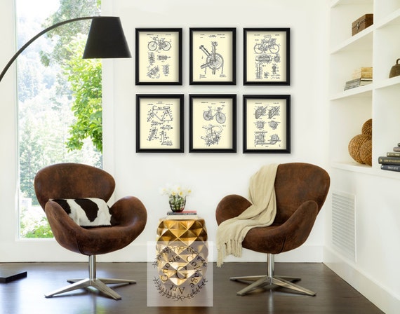 自転車特許アートプリント、クリーム色壁装飾、6枚セット - Etsy 日本