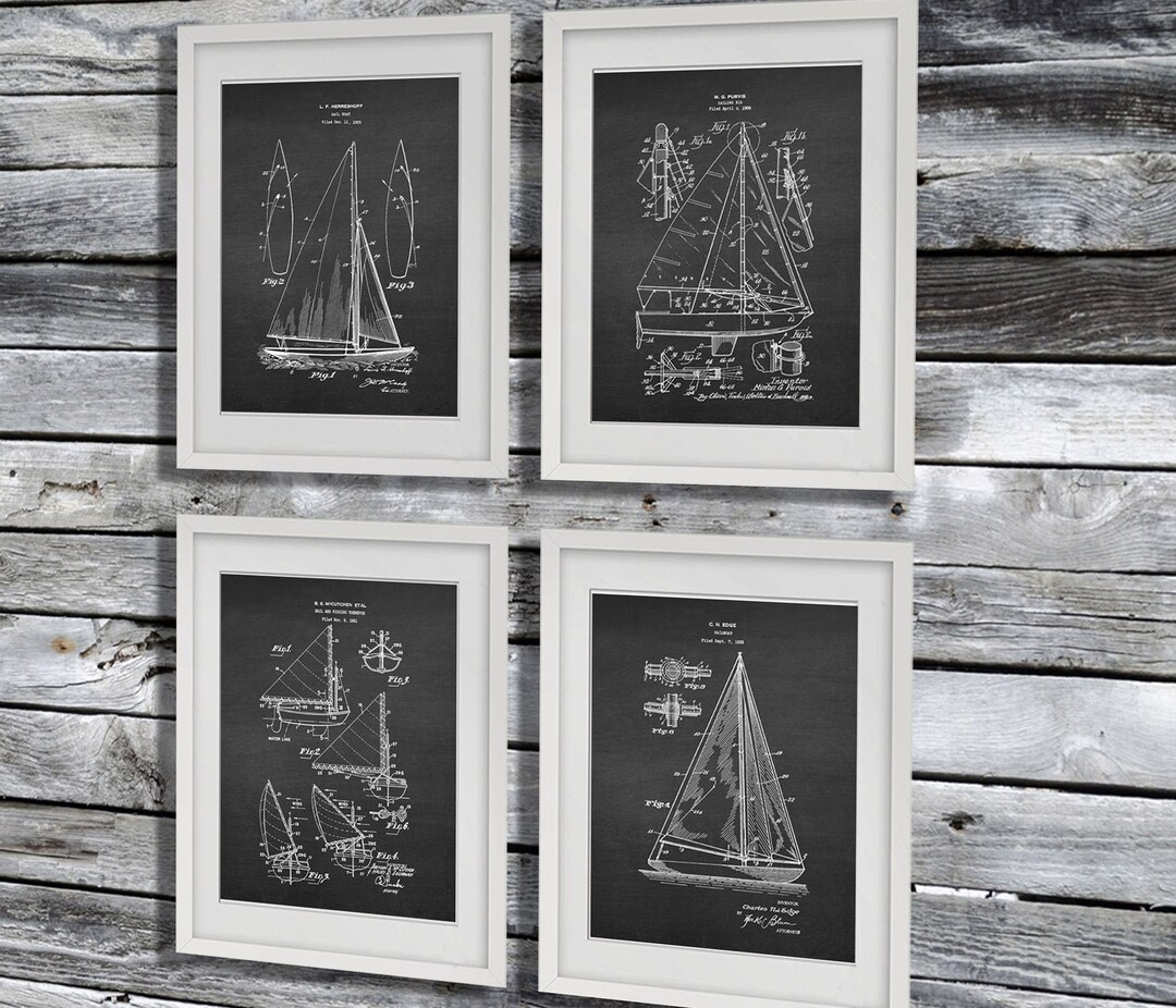 Sailing Gift Sailboat Blueprints Patent Set of 4 Unframed Art Prints ...