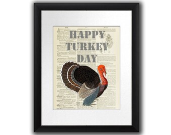 Thanksgiving Turkey Art Print, Dictionary Page Collage